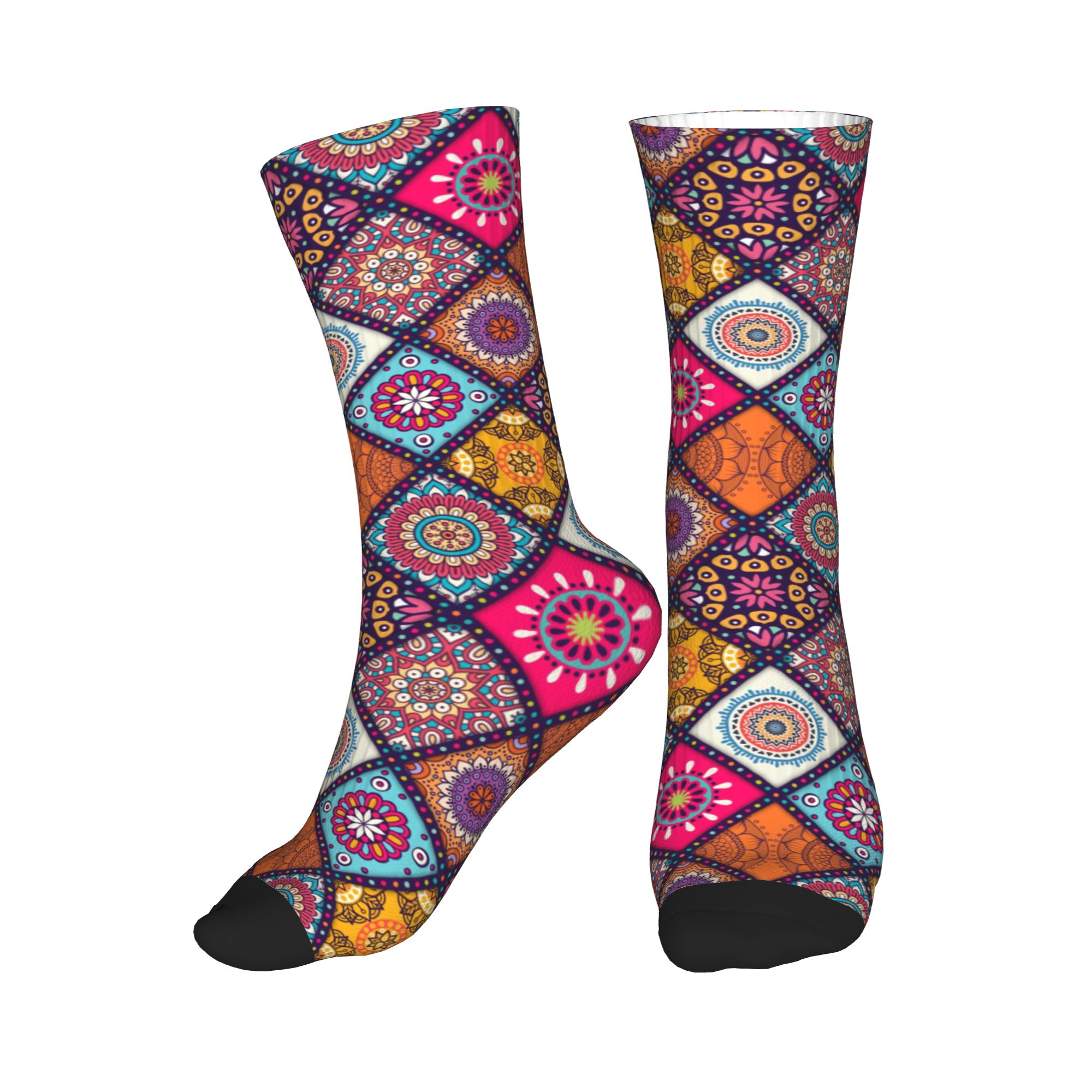 Dress Sock Men - Ethnic Floral Mandalas Pattern Mens Crew