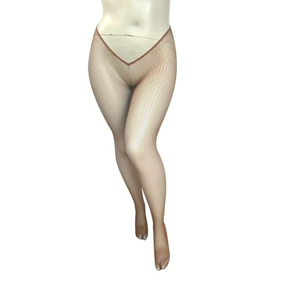 Fishnet Stocking Women - V-Cut Skintone Gold Glitter Fishnet Stockings