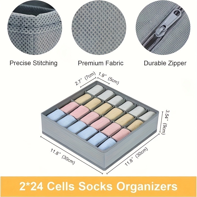 2Pcs 24-Compartment Fabric Soc - Sock Organizer Tray บทวิจารณ์และราคา