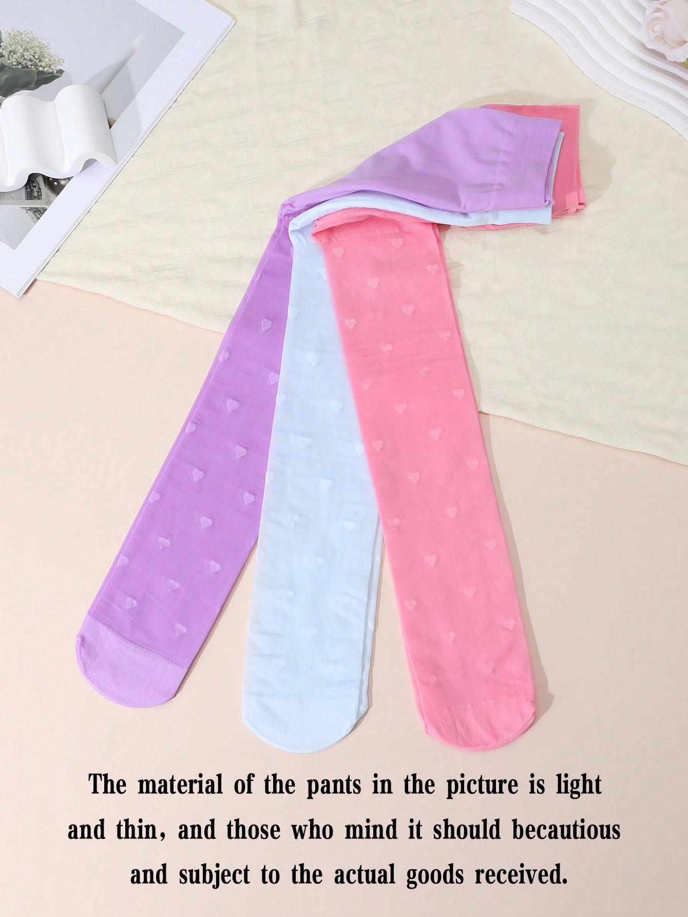 3Pcs Girls Heart Print Tights  - Tights Pantyhose Sheer บทวิจารณ์และราคา