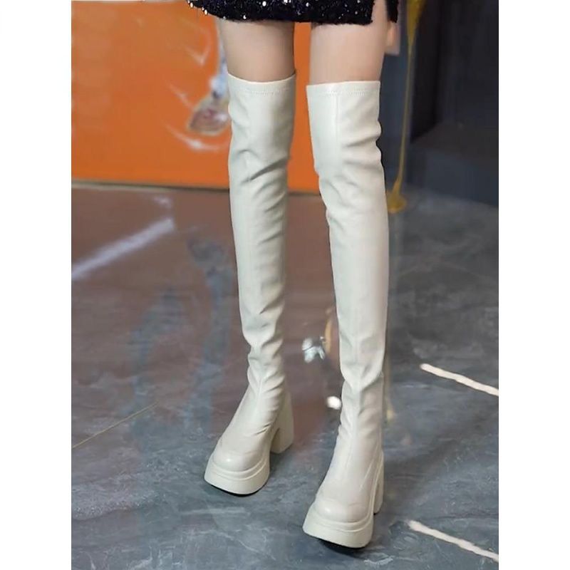 Round toe thick soled high-hee - Knee High Sock Women บทวิจารณ์และราคา