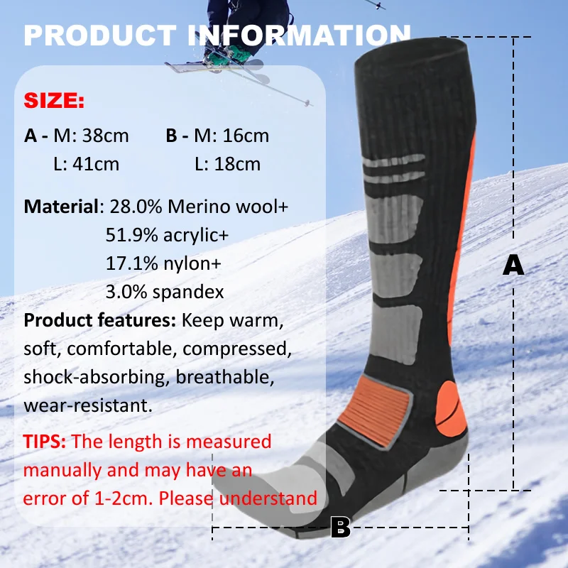 1 Pair Merino Wool Ski Socks M - Thermal Sock Winter บทวิจารณ์และราคา