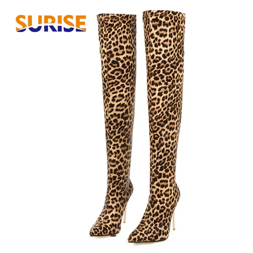 Plus Size Stretch Leopard Over - Knee High Sock Women บทวิจารณ์และราคา