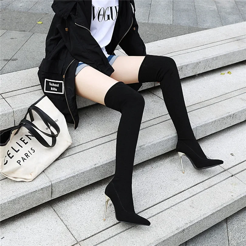 Plus Size Stretch Leopard Over - Knee High Sock Women บทวิจารณ์และราคา