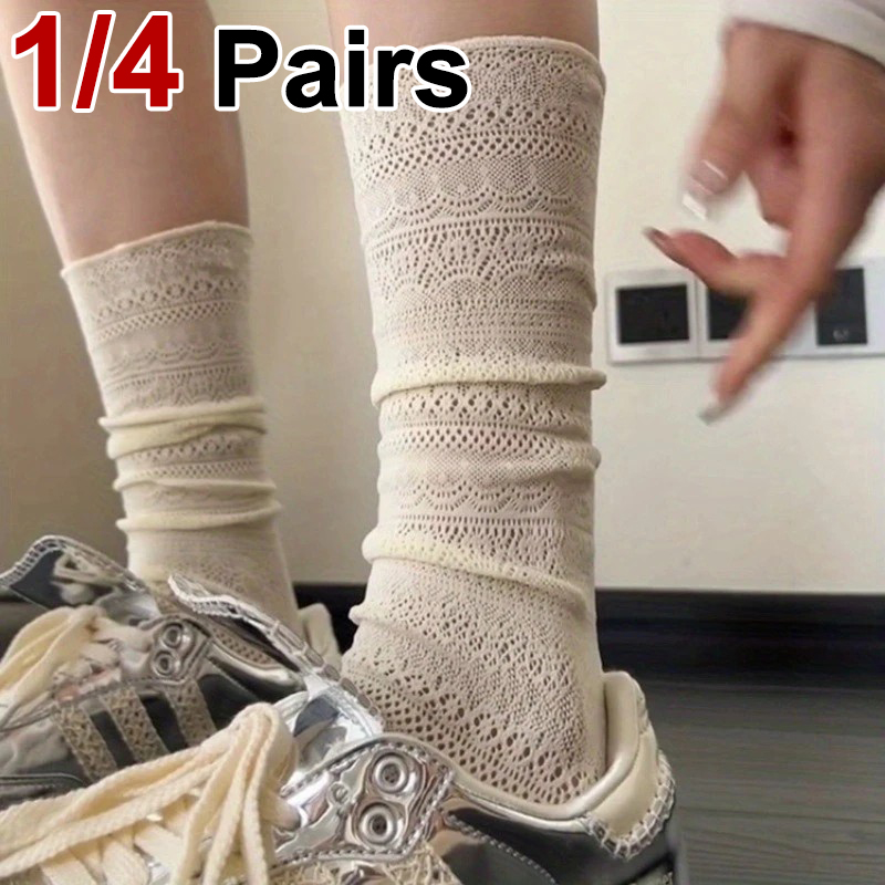 1/4 Pairs Women Lace Trimmed K - Knee High Sock Women บทวิจารณ์และราคา