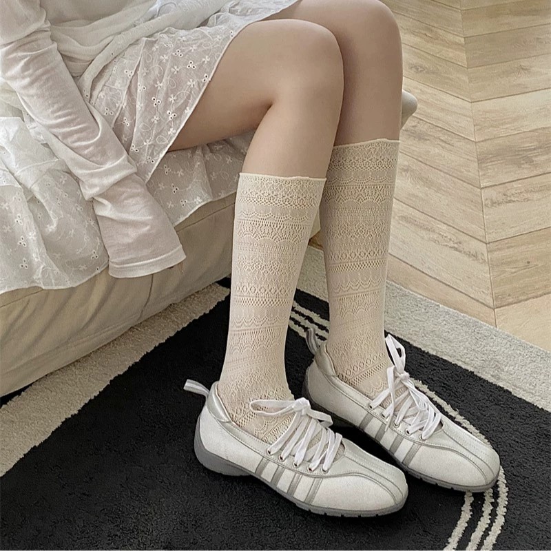 1/4 Pairs Women Lace Trimmed K - Knee High Sock Women บทวิจารณ์และราคา