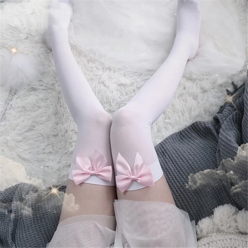 Sexy Women's Hosiery Pink Bow  - Thigh High Sock Stay Up บทวิจารณ์และราคา