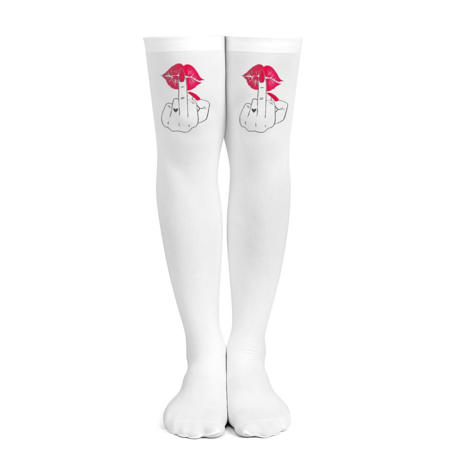 Ladies' white middle finger, r - Knee High Sock Women บทวิจารณ์และราคา