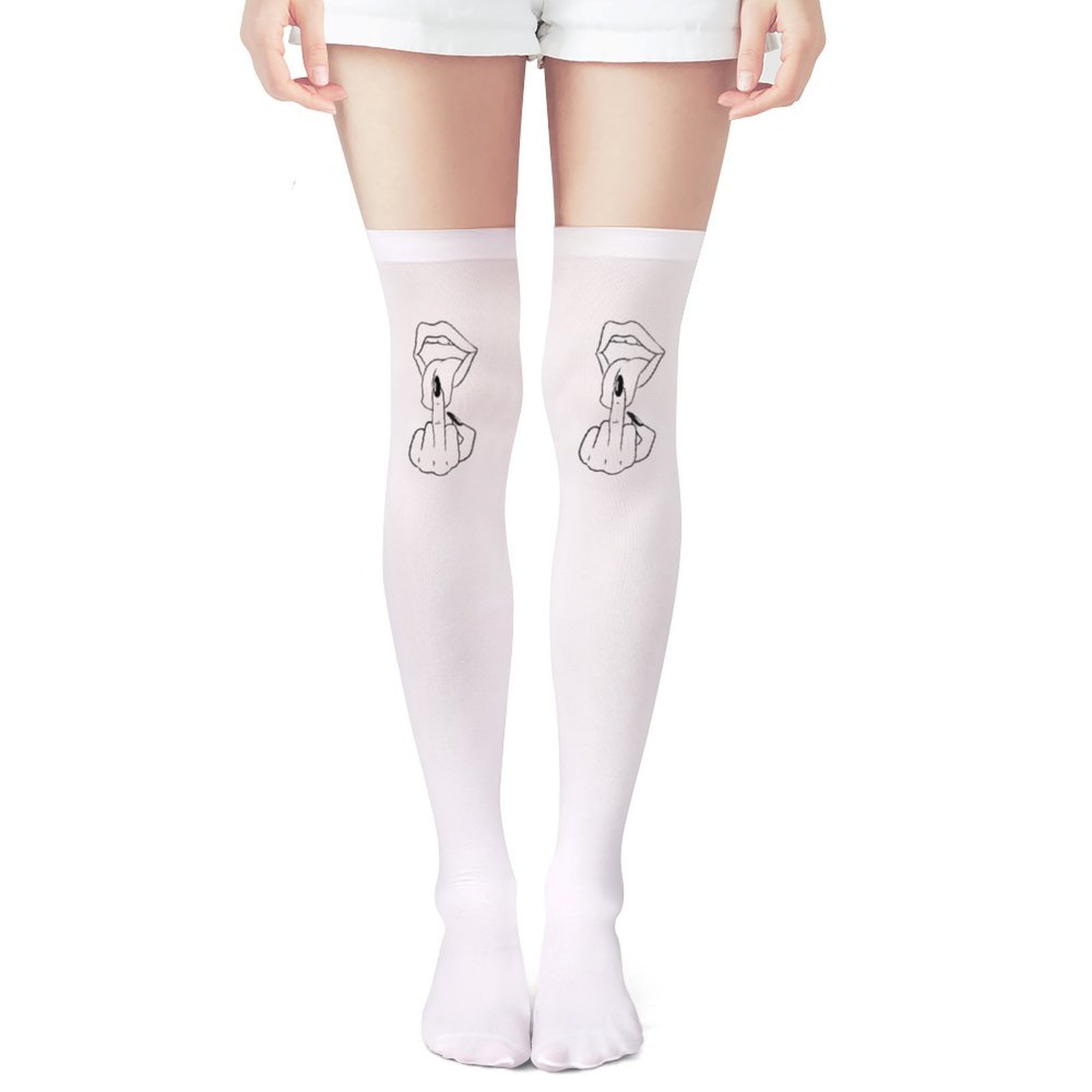 Ladies' white middle finger, r - Knee High Sock Women บทวิจารณ์และราคา