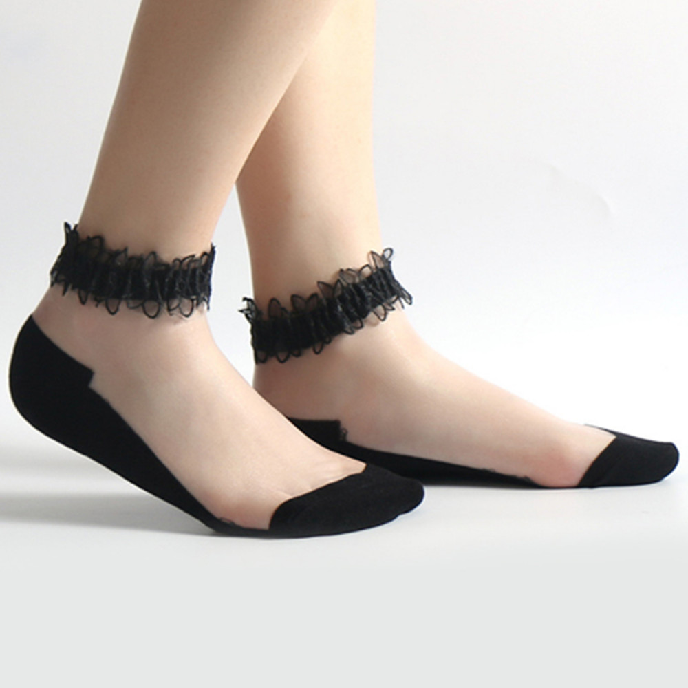 Woman Lace short sock thin soc - Invisibility Sock Loafer บทวิจารณ์และราคา