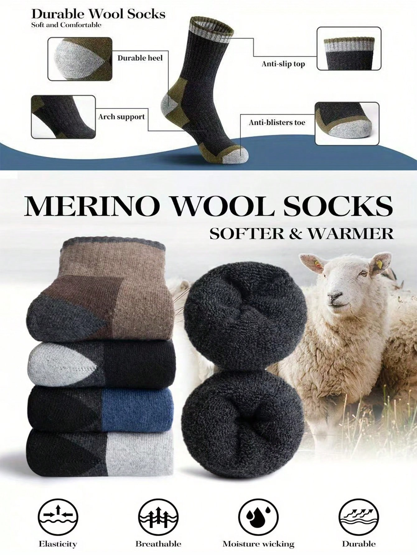 Men’s Thick Crew Socks 5-Pack, - Cotton Crew Sock Pack บทวิจารณ์และราคา