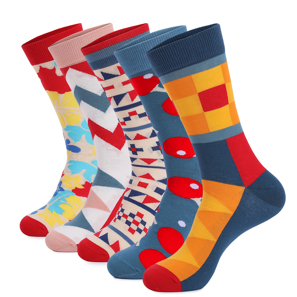 5Pairs Mens Fun Dress Socks, P - Cotton Crew Sock Pack บทวิจารณ์และราคา