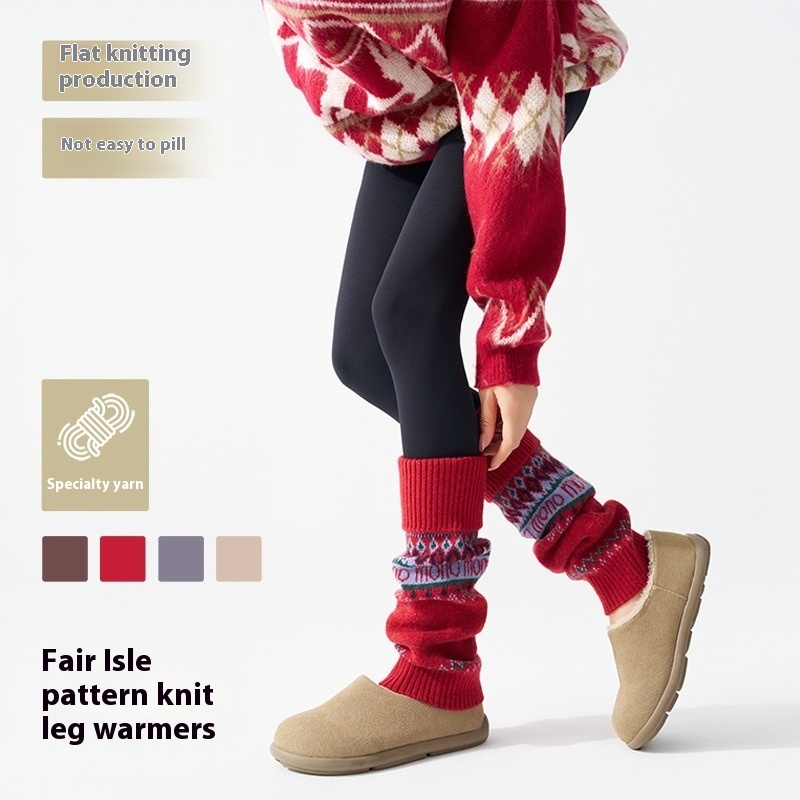 ​Fair Isle Knitted Leg Warmers - Boot Sock Slouchy บทวิจารณ์และราคา
