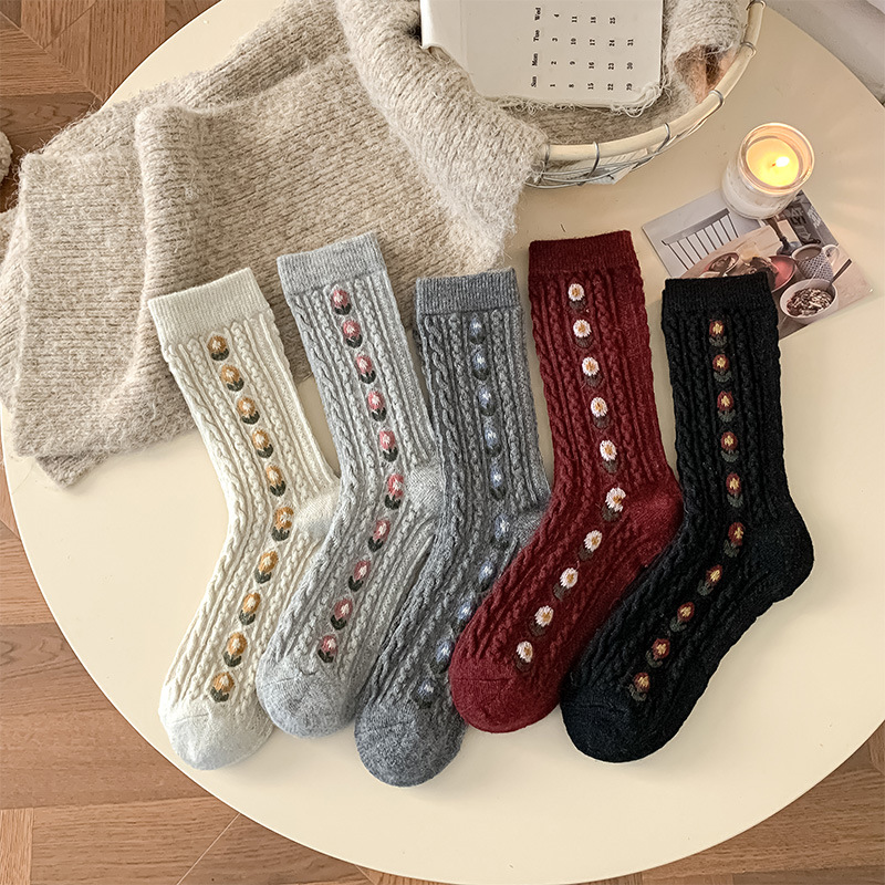 Korean Sweet Floral Wool Mid-C - Boot Sock Slouchy บทวิจารณ์และราคา