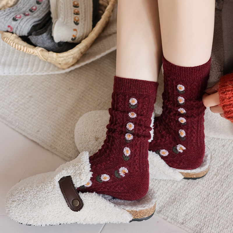 Korean Sweet Floral Wool Mid-C - Boot Sock Slouchy บทวิจารณ์และราคา