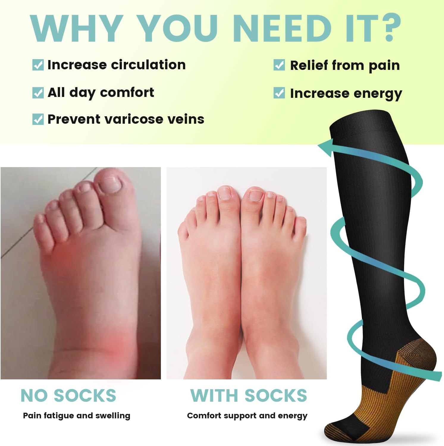 6 Pairs Solid Color Copper Com - Compression Sock Medical บทวิจารณ์และราคา