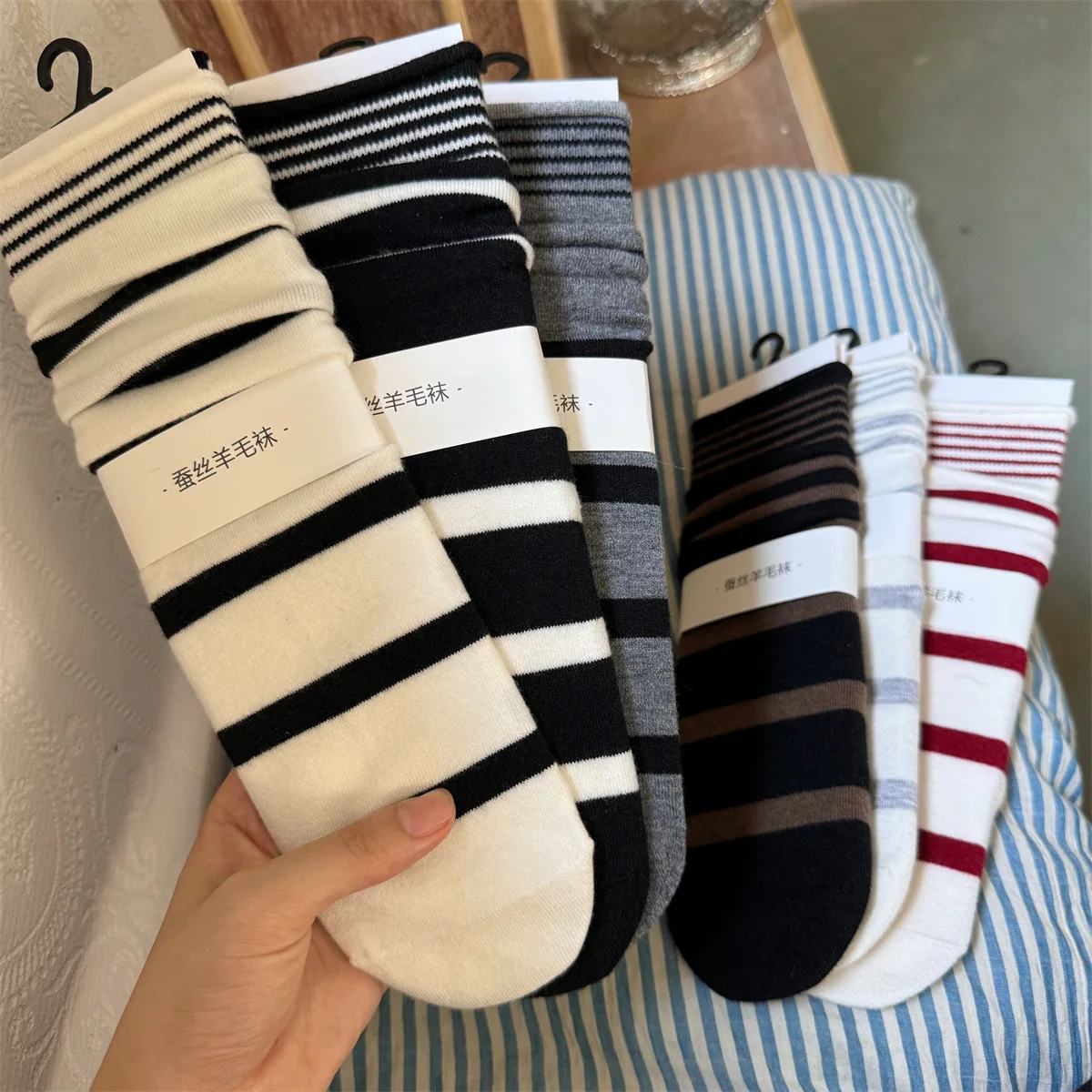 Korean Winter Striped Wool Sil - Silk Sock Bamboo บทวิจารณ์และราคา
