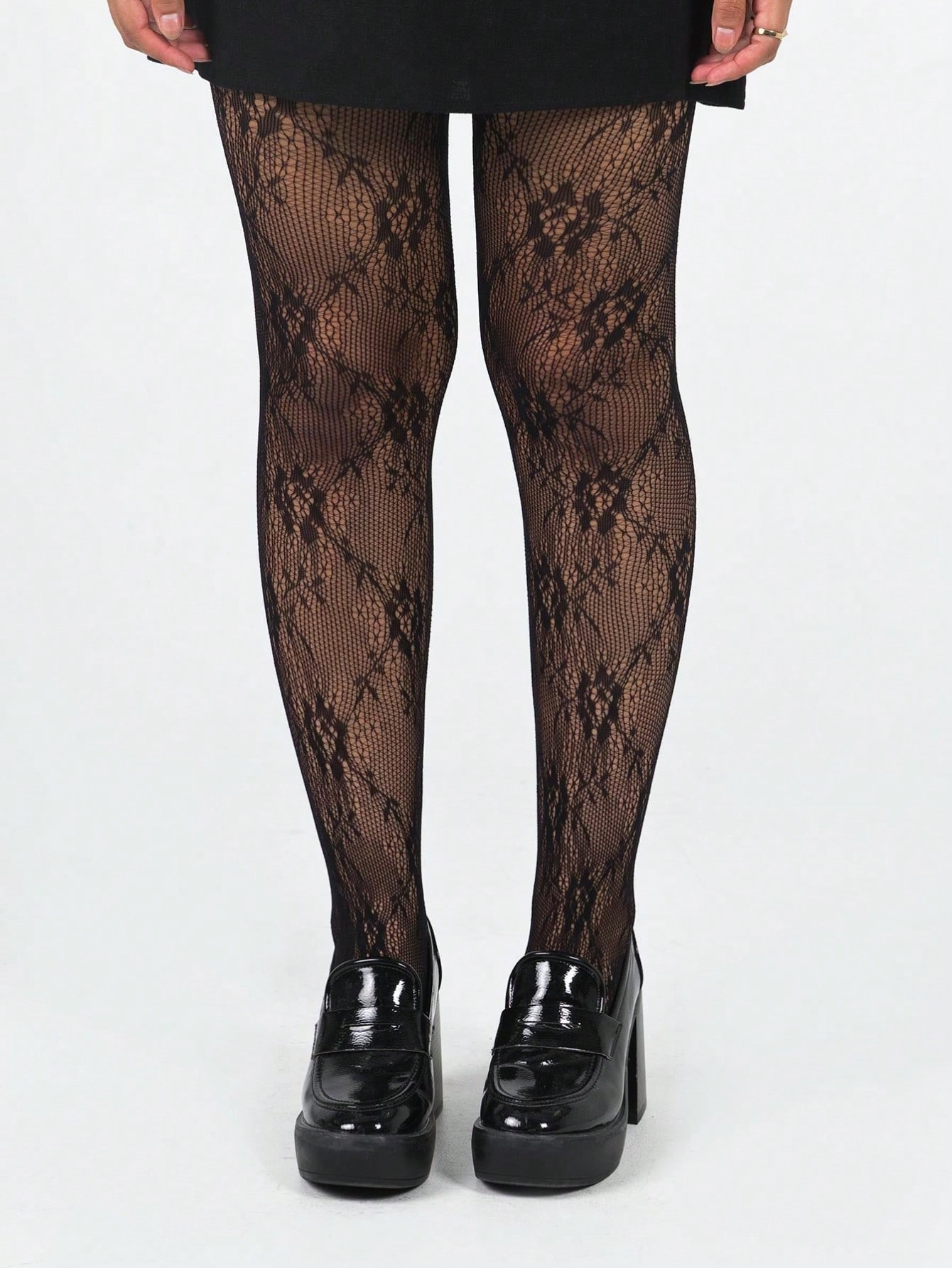Women's Black Floral Lace Fish - Tights Pantyhose Sheer บทวิจารณ์และราคา