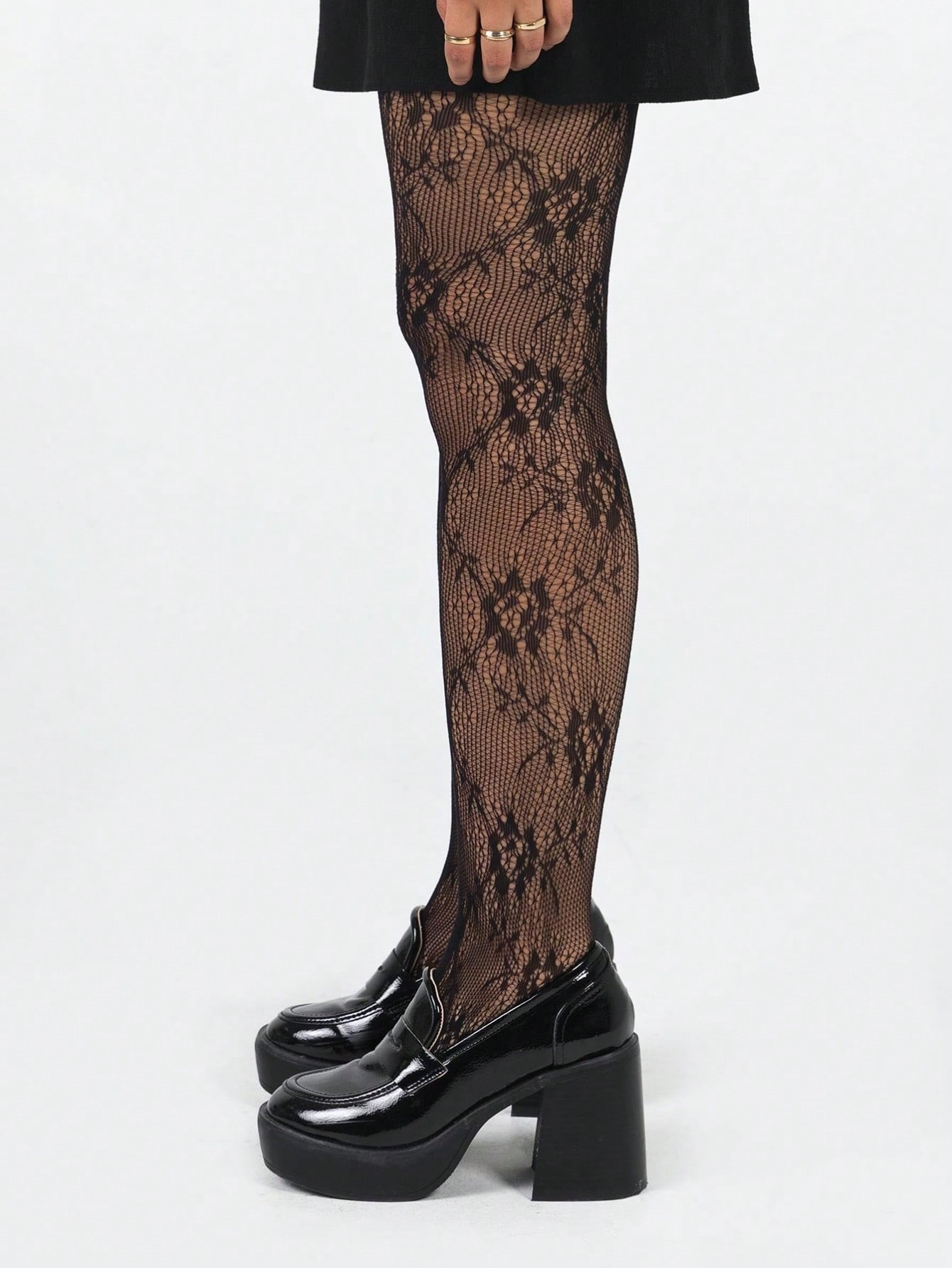 Women's Black Floral Lace Fish - Tights Pantyhose Sheer บทวิจารณ์และราคา
