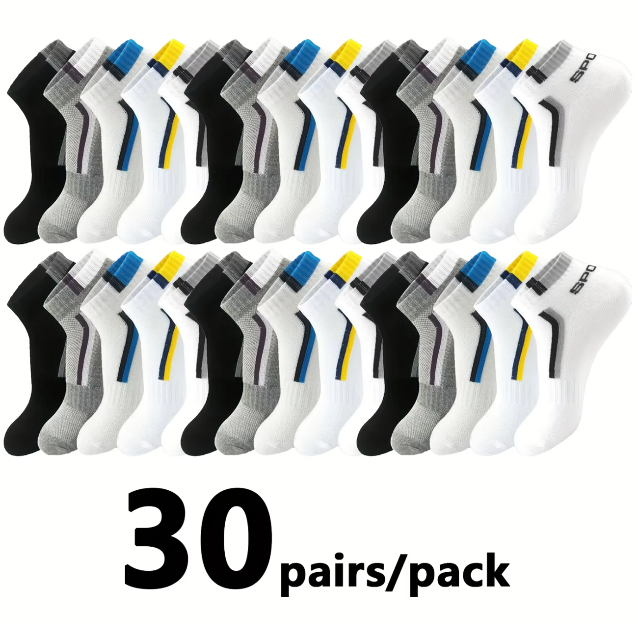 30Pairs Men's Color-block Mesh - Ankle Sock Low Cut บทวิจารณ์และราคา